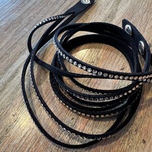 Elegant Black and Silver Crystal Rhinestone Wrap Bracelet, Touchstone